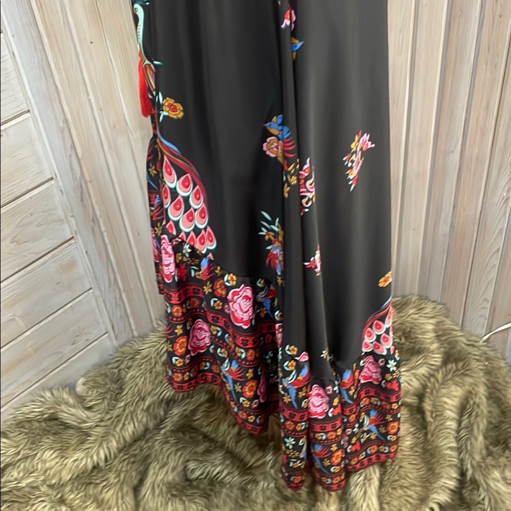 Black, Red and Pink Asymmetric Button Down Maxi Dress - Picture 8 of 9